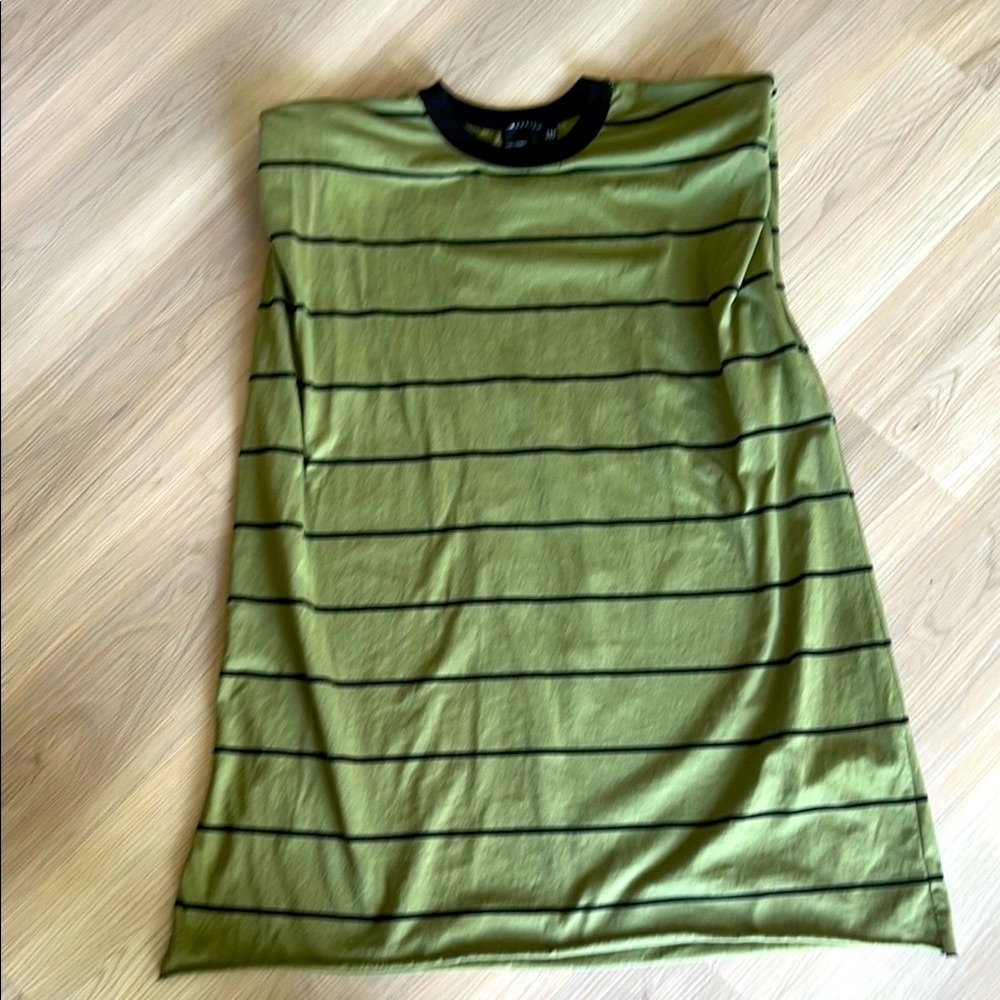 ASOS Sleeveless Mini T-shirt Dress Shoulder Pads 12 Green/Black Stripe Casual
